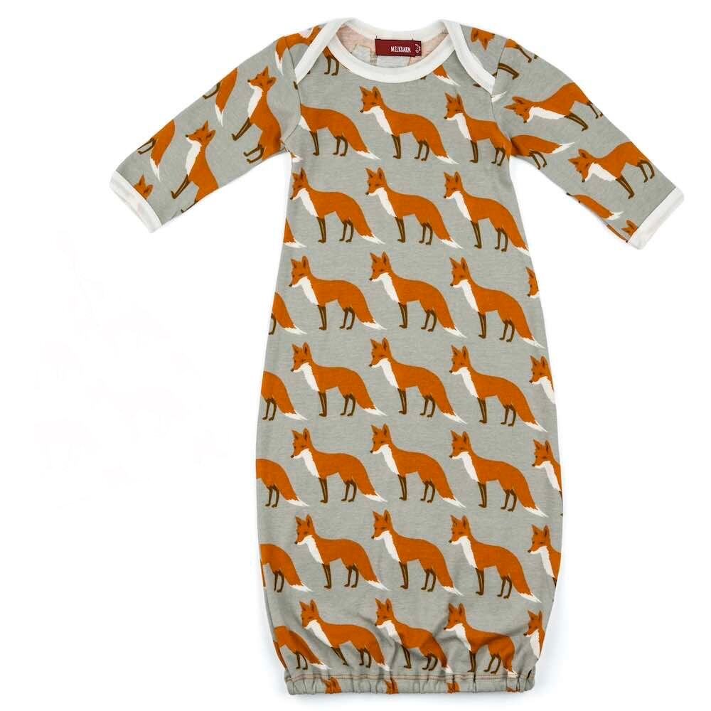 Milkbarn Orange Fox Cotton Sleep Gown (0-3 months)